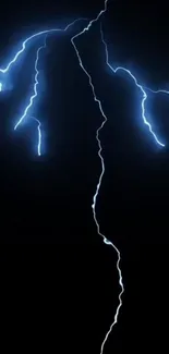 Electric blue lightning bolt on a dark background for phone wallpaper.
