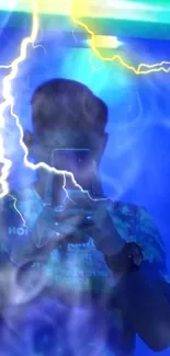 Electrifying blue lightning wallpaper with mirrored reflection.