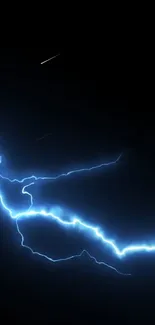 Vivid electric blue lightning bolt on a dark black background.