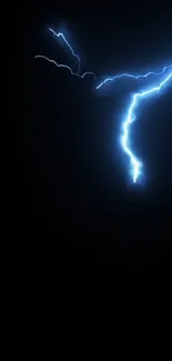 Electric blue lightning bolt on a black background, dynamic and striking.