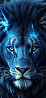 Electric blue lion with vibrant details on a mobile wallpaper.