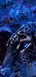 Dark blue panther with vivid eye in abstract background.