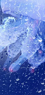 Electric blue wallpaper with vibrant lightning and raindrop effects.