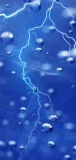 Electric blue lightning with raindrops on mobile wallpaper.