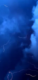 Electric blue storm clouds with lightning for mobile wallpaper.