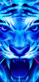 Electric blue tiger artwork, glowing with energy and intensity.