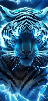 Electrifying blue tiger with lightning.