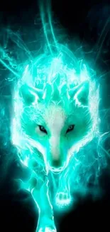 Electric blue wolf with glowing aura on black background.