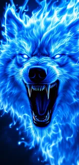 Fiery electric blue wolf with intense gaze