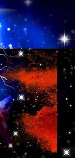 Lightning and jellyfish on cosmic colorful background wallpaper.