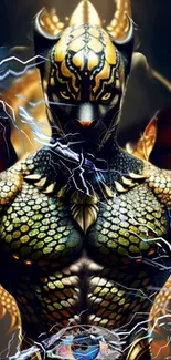 Powerful dragon warrior with electric lightning art.