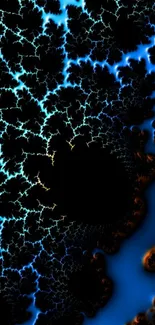 Electric blue fractal abstract design with black background.