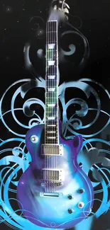 Blue electric guitar with swirling patterns on mobile wallpaper.