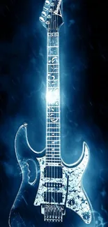 Electric guitar with glowing blue background for mobile wallpaper.