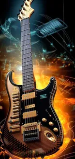 Fiery electric guitar artwork with vibrant colors.