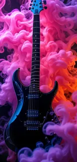 Electric guitar with vibrant pink smoke