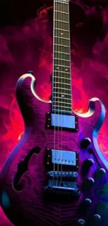 Electric guitar with vibrant magenta flames.