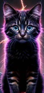 Stunning electric kitten with glowing eyes and vibrant lightning effects.