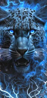 Electric leopard with vibrant blue glow.