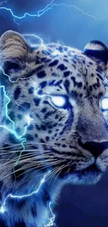 Electric leopard with glowing eyes and lightning.