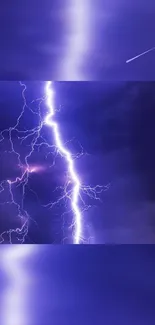 Vibrant lightning bolt against a violet night sky wallpaper.