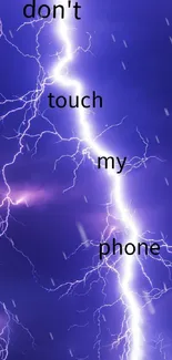 Lightning bolt against a dramatic purple sky with 'don't touch my phone' text.