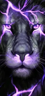 Electric lion with purple glow accents on a dark background.