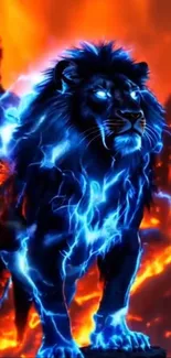 Electric lion with fiery background wallpaper.