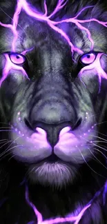 Electric lion with purple light lines, striking phone wallpaper.