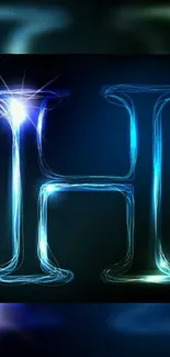 Electric neon letter H glowing in blue.