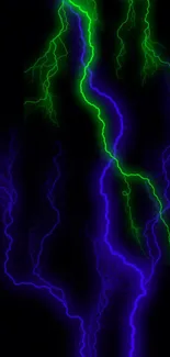 Neon green and blue lightning wallpaper with a dark background for mobile devices.