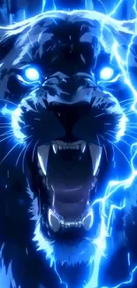 Electric panther with glowing blue eyes and lightning effect.
