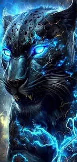 Electric panther with glowing blue lightning and eyes.