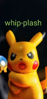 Pikachu toy with lightning bolt on dark background.