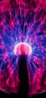 Neon pink and blue electric plasma ball wallpaper for mobile screens.