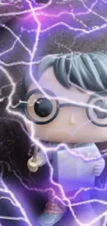 Pop figure with electric purple lightning effect on dark background.