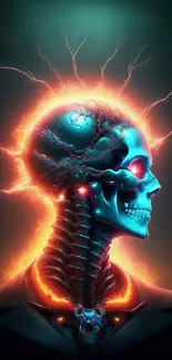 Electric skull with vibrant neon glow on mobile wallpaper.