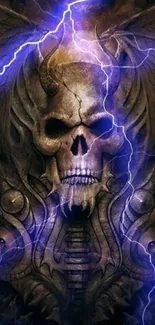 Fierce skull with purple lightning art design.