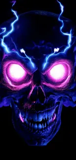 Neon electric skull with vibrant colors and glowing eyes.