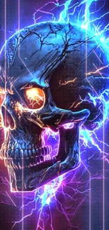 Electric blue skull mobile wallpaper with fiery details