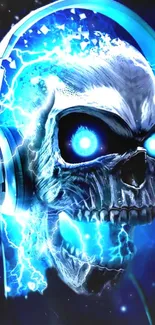 Electric skull with blue lightning and headphones wallpaper.