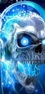 Electric skull with headphones and blue lightning effect.