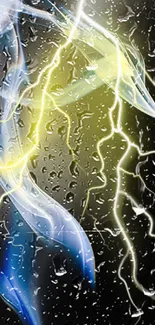 Abstract electric storm wallpaper with lightning and water droplets.