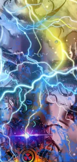 Vibrant electric storm art wallpaper with neon lightning.