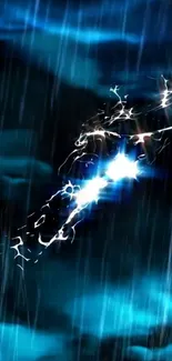 Vibrant electric storm wallpaper with blue lightning and rain.