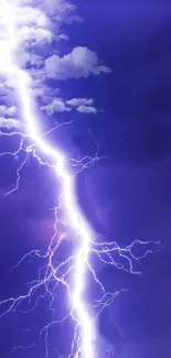 Vivid purple lightning bolt in a cloudy stormy sky.