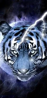 Electric tiger with lightning and vivid colors in mobile wallpaper.