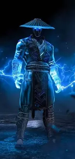 Electric warrior with blue lightning background.