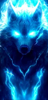 Electrifying blue wolf with neon aura.