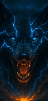 Electric wolf art with blue lightning.
